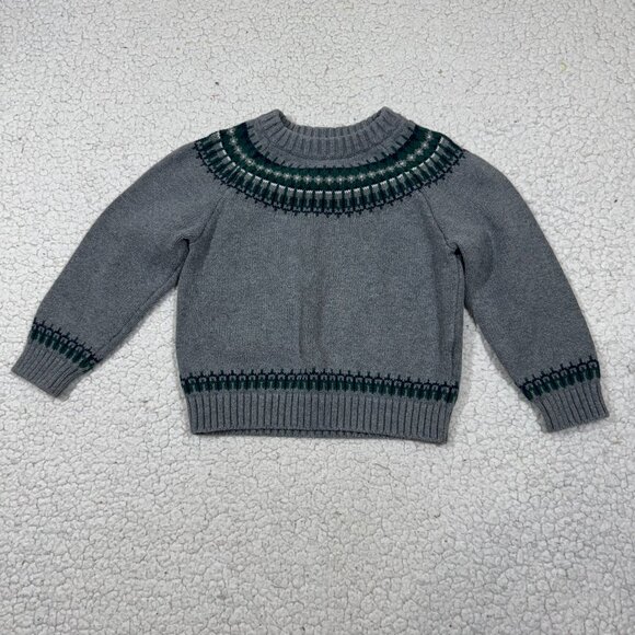 Janie and Jack Boys Fair Isle Pullover Sweater Size 3 Gray Crewneck Preppy Cozy - Picture 1 of 5